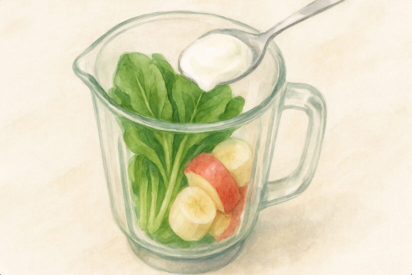 5スムージーに小松菜とりんごとバナナ、ヨーグルト