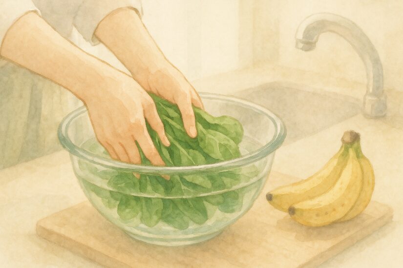 6おいしい小松菜スムージーの下ごしらえ