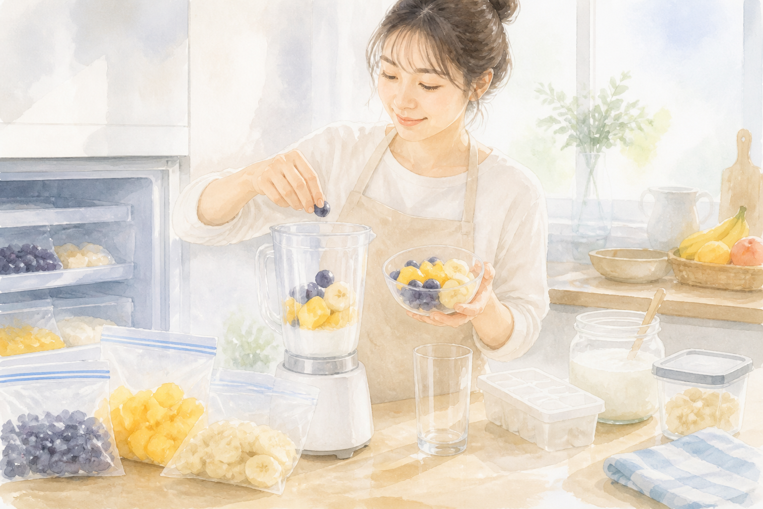 初心者向け冷凍フルーツとヨーグルトの朝スムージー簡単な作り方