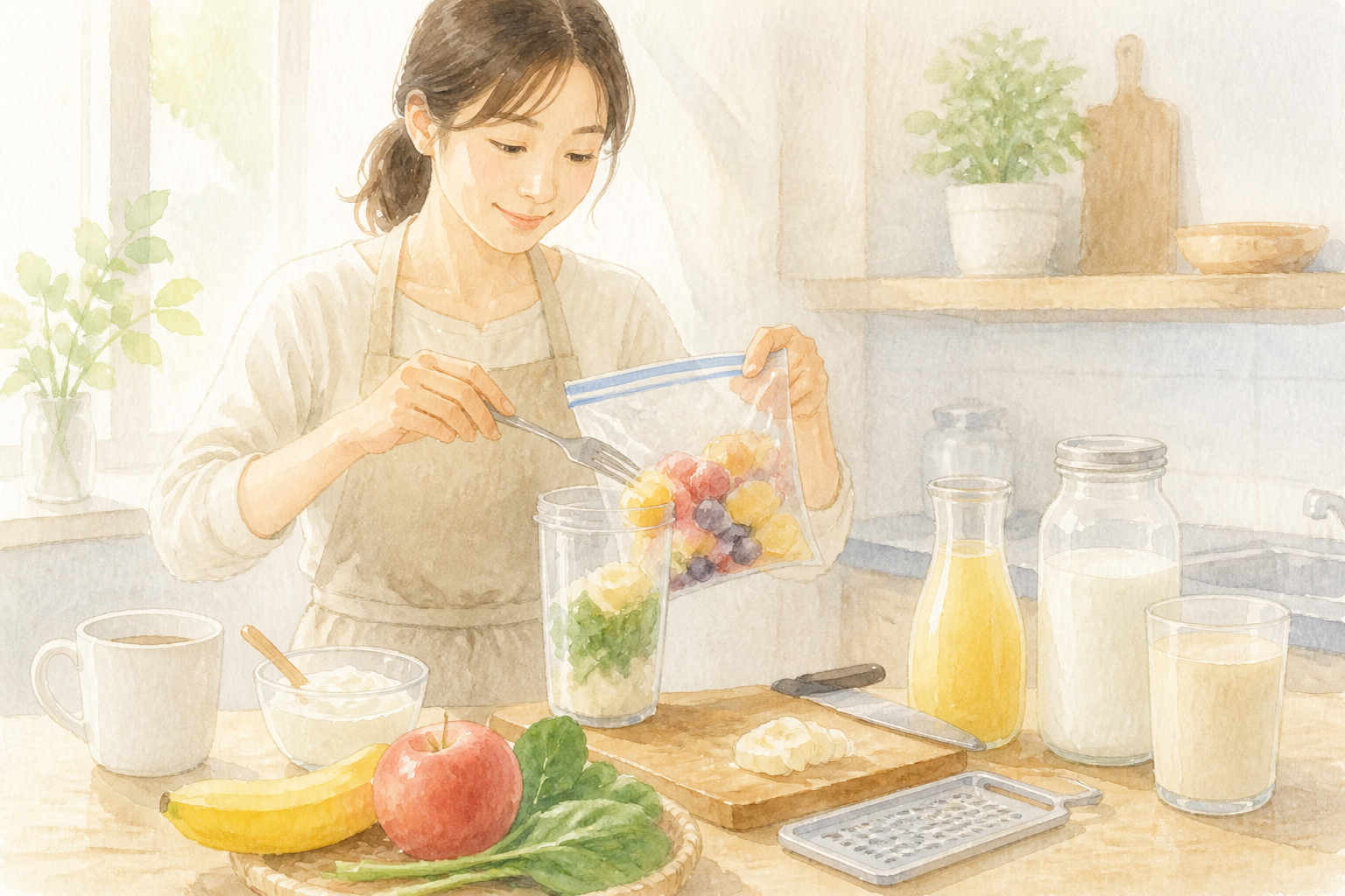 少ない道具で作る朝のスムージー風ドリンク