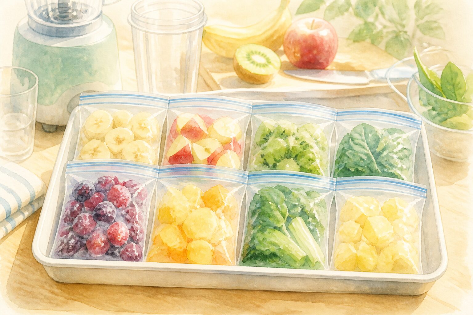 小分けして冷凍されたスムージー用の食材袋