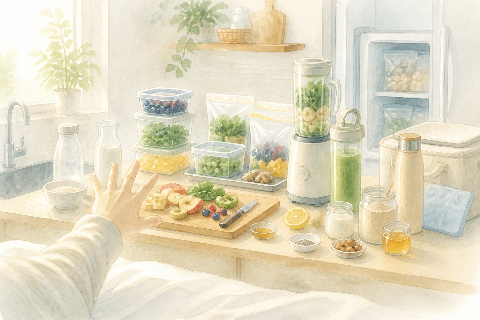 眠気の残る朝、作業に向かう手元の様子