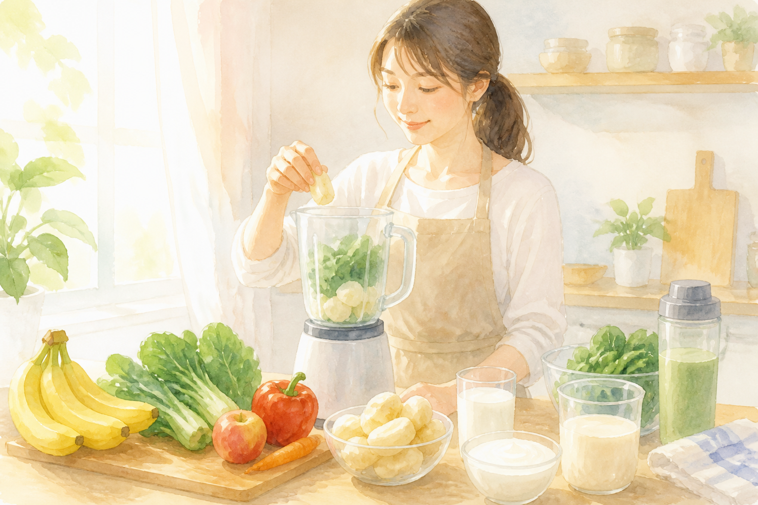 熟したバナナで味を整える準備の場面