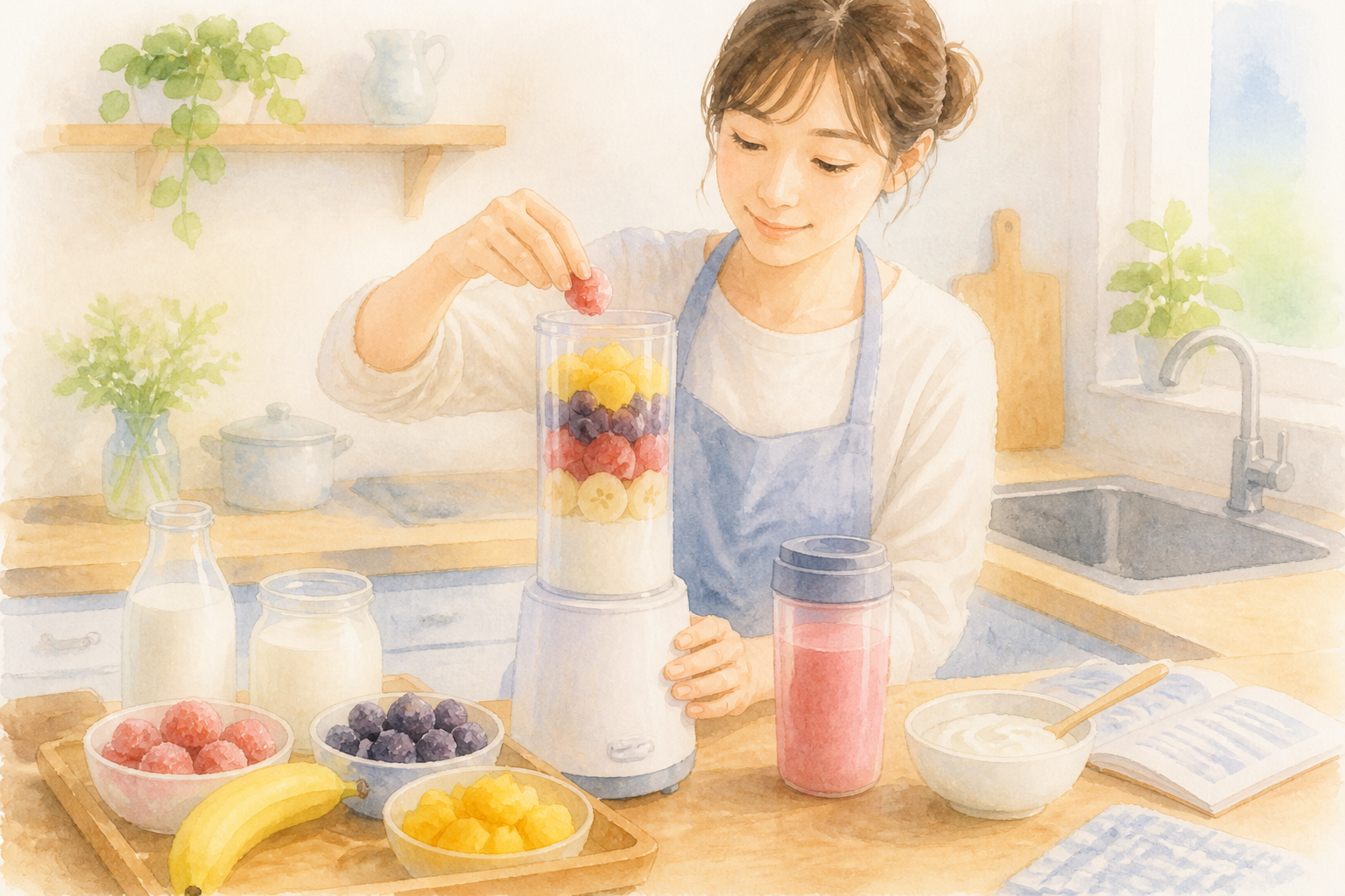液体を先に入れてから材料を重ねる準備