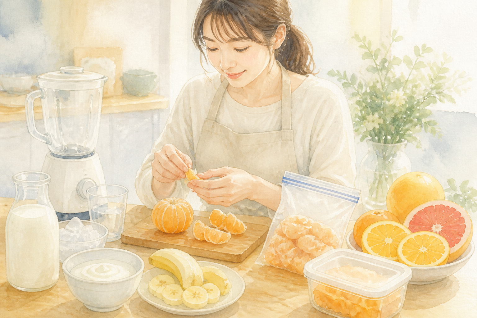 みかんスムージーのアレンジ素材を並べた様子