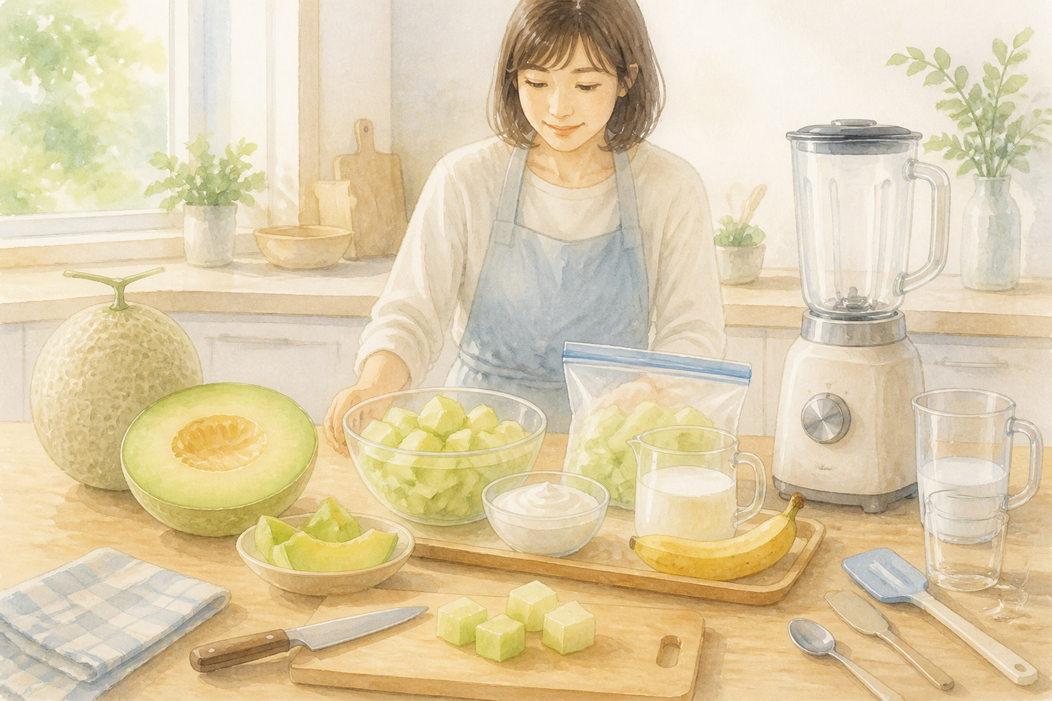 基本の材料と道具を並べた準備
