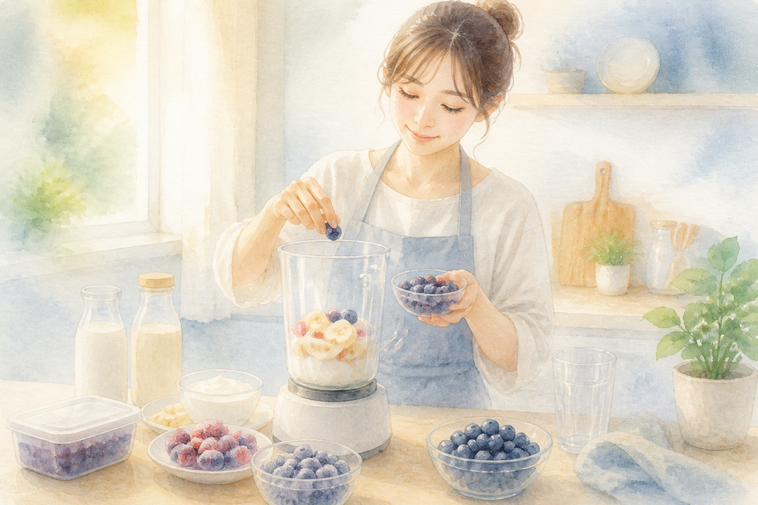 冷凍と生のブルーベリーの比較