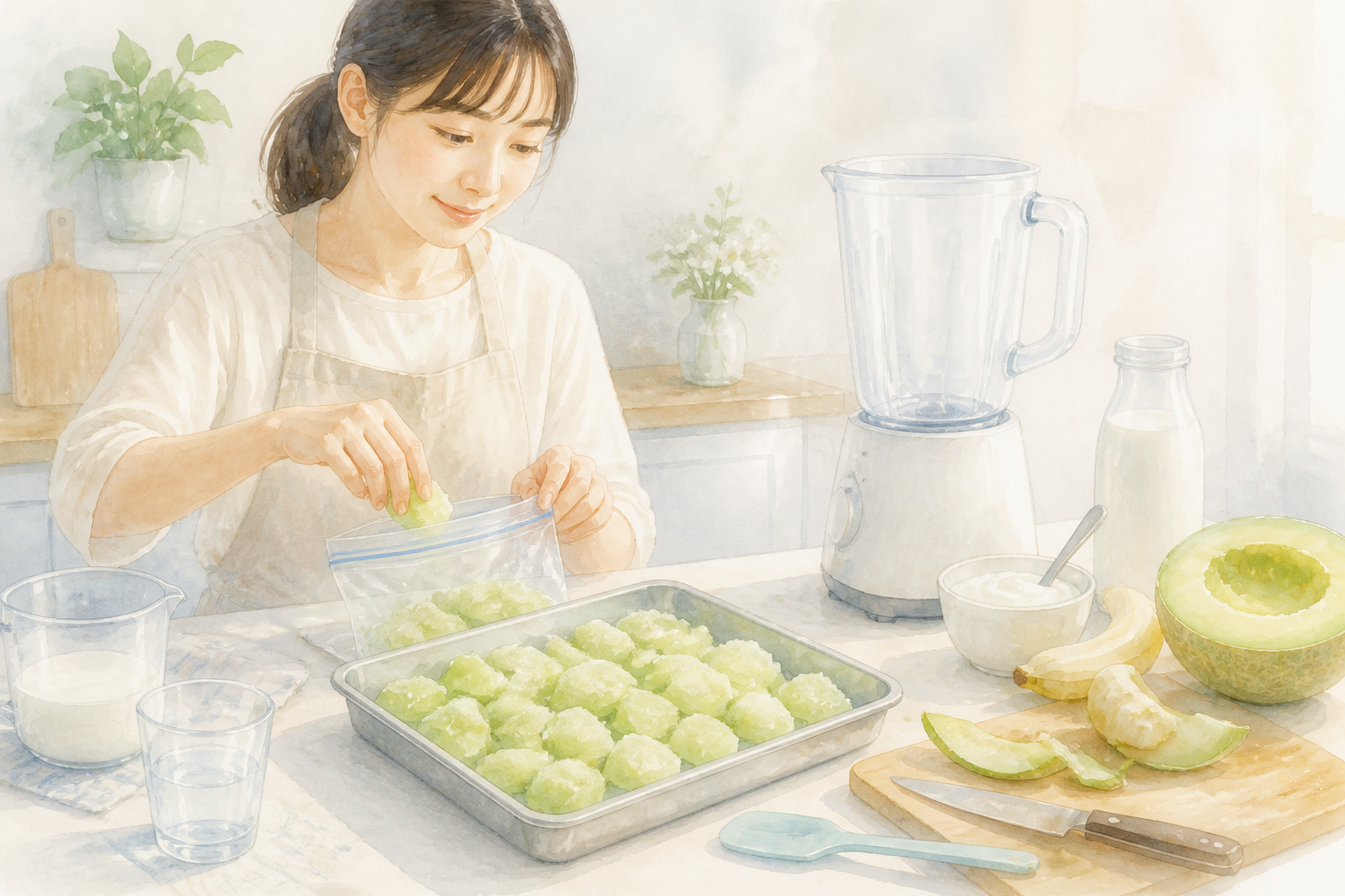 冷凍メロンを使う前の下ごしらえ
